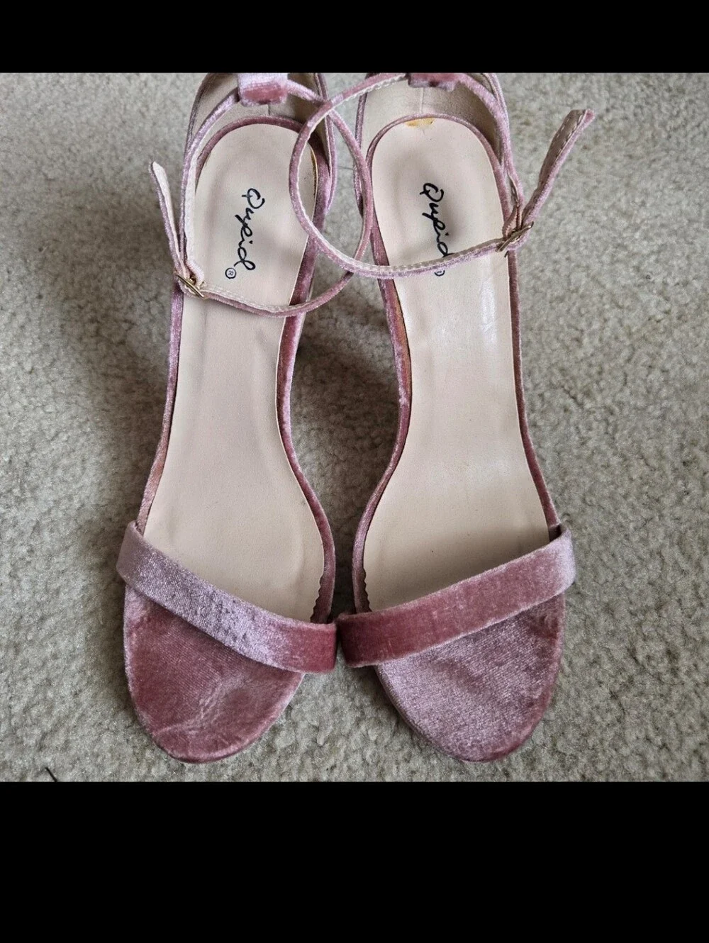 QUPID blush pink velvet two-piece strappy shoes stiletto sandals heels Sz 9